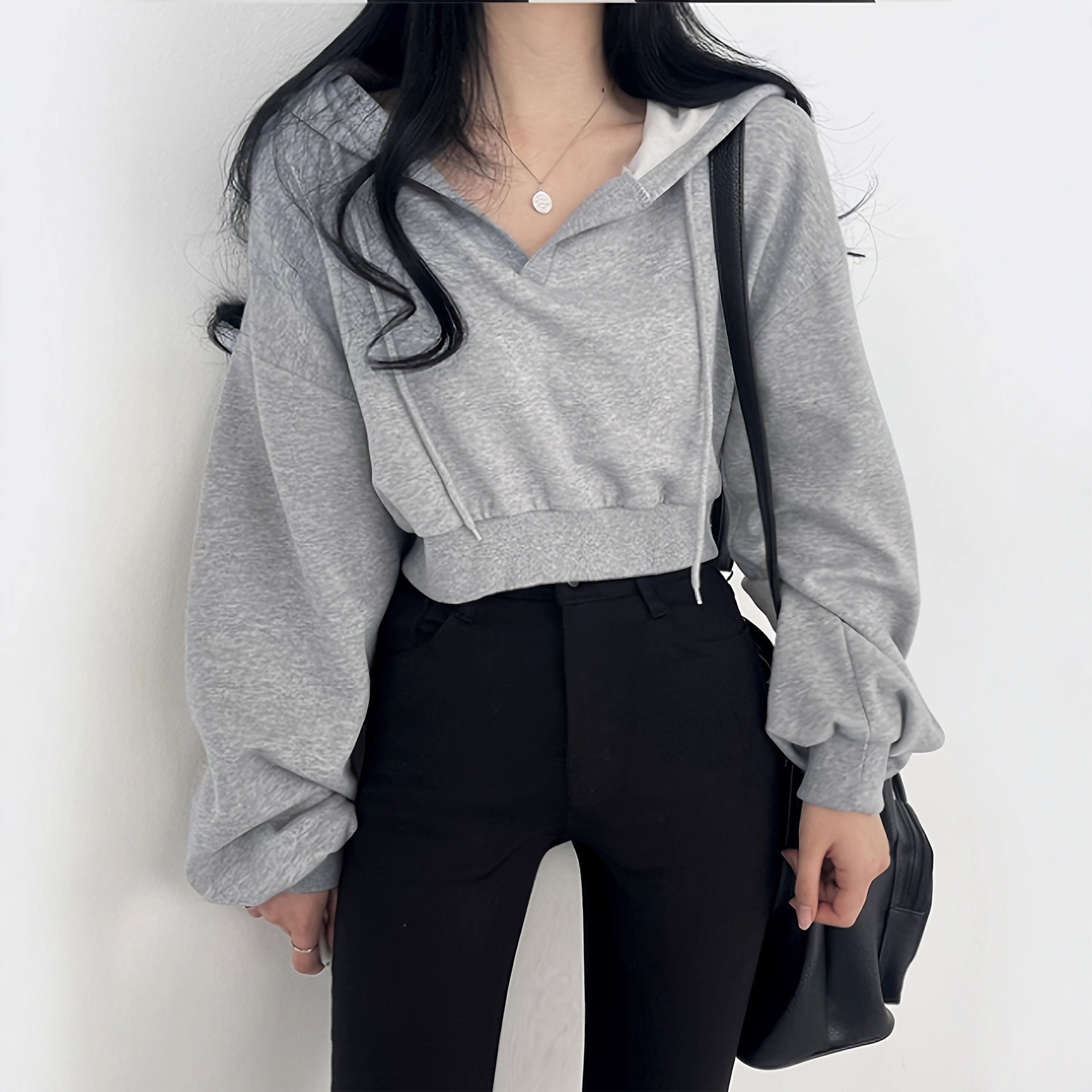 Loose Lantern Sleeve Drawstring Waist Trimming Casual Top