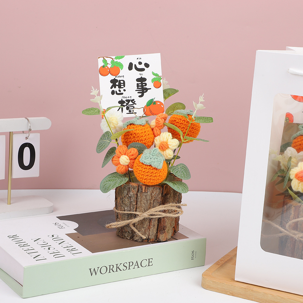 520 ramo de lana del día de la madre, regalo de cumpleaños, producto de alta calidad, tejido a mano, tejido a mano, decoración de cubo de árbol en maceta