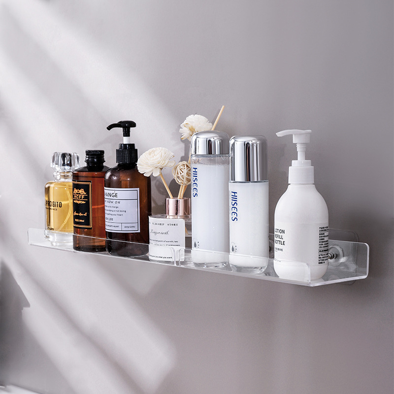 Customized Acrylic Clear Shower Shelf Adhesive Bathroom Shower Caddy Organizer Transparent No Drilling Wall Floating Shelf