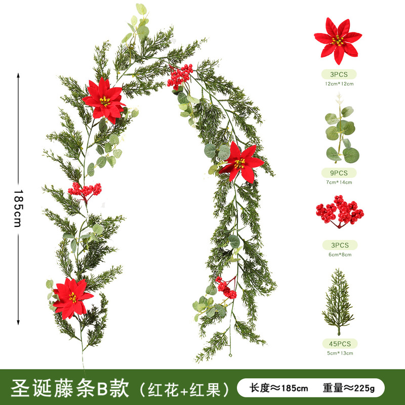 圣诞藤条亚马逊跨境热销仿真植物松针藤花环配件批发仿真圣诞藤条|undefined