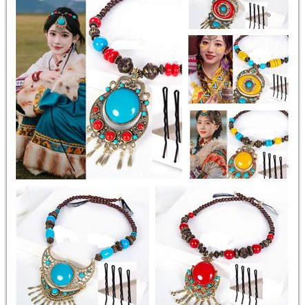 Западный Тибетский Ретро головной убор с кисточками головной убор богемное ожерелье на ключицу кулон дорожные украшения для волос Этнические Женщины