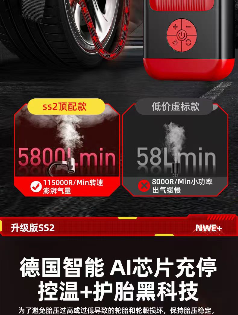High-Power Car Power Loss Strong Start Wireless Digital Display Car Tire Special Pump Portable Car Air Pump