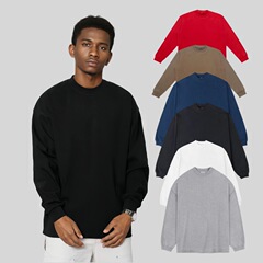 350G重ポンド郭形アメリカ式小襟元純色落肩ゆるい純綿粗紋長袖tシャツ特加大サイズins