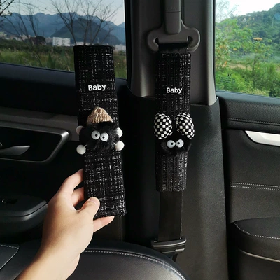 Seat belt shoulder pad Belt Shoulder Cover Car Safety - shoulder-pads-baby-long-legged-hat-black-briquettes-black-and-white-checkered-bow-briquettes-one-pair