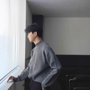 Korean-style Mock Collar Core-spun Yarn Knitted Sweater Men's Slim-fit Long-sleeved Sweater Warm Base Wool Sweater Trendy