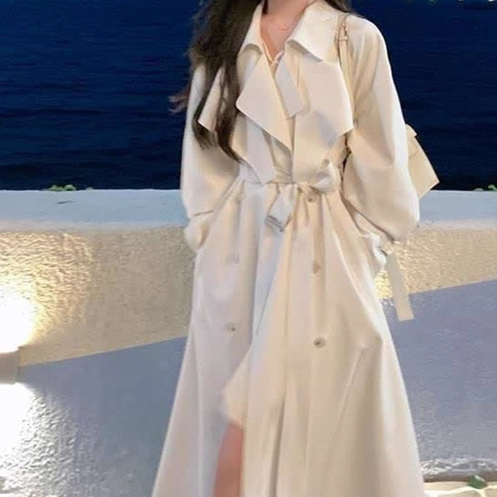 French-Style Mid-Length Petite Waist-Cinching British Drape Coat 2025 Autumn New White Trench Coat for Women