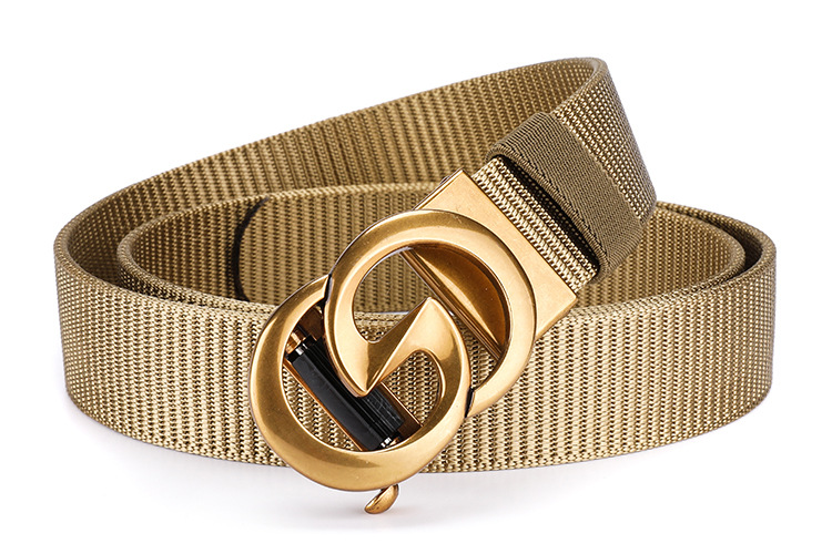 New Men's Automatic Buckle Canvas Belt Without Holes Thickened Nylon Waist Belt Simple Casual and Versatile for Business The Belt Can Be Cut Short_voghion.com