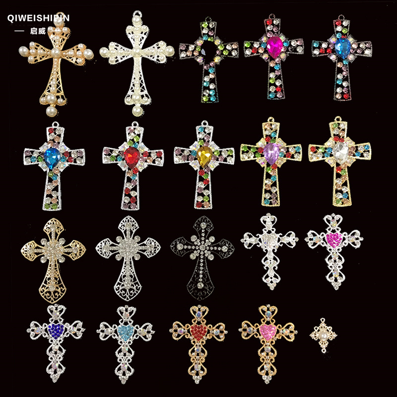 启威新款满钻十字架 手机壳贴钻diy汽载出风口包包配饰 合金配件