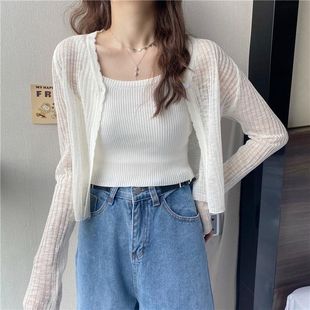 Sunscreen Cardigan Jacket Women's 2023 Summer New Thin Outer Wear Loose Long-sleeved Knitted Short Top Ins Trendy