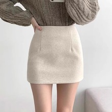 2025冬季新款小香风羊毛呢半身裙女高腰显瘦A字包臀裙防走光短裙
