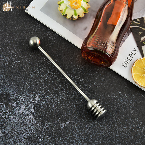 Cross-border 304 stainless steel honey spoon honey stirrer straight handle with round bead honey stirring stick jam stirring
