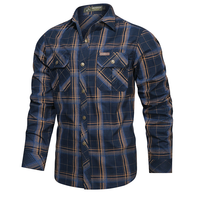 2024 primavera y otoño nueva camisa de algodón a cuadrícula de manga larga hombre casual camisa literaria universal chaqueta casual de hombre