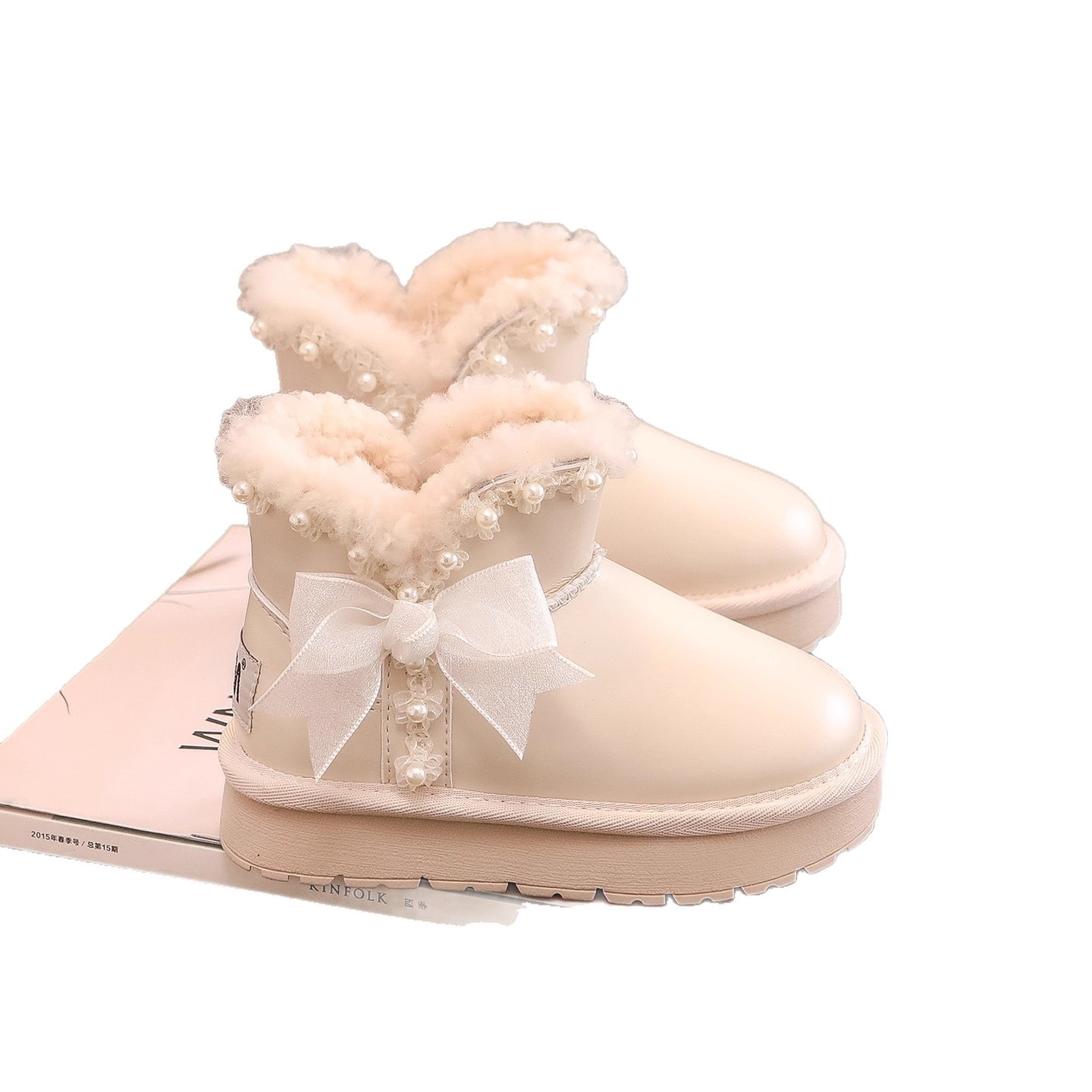 Botas de nieve para niñas 2026 invierno nuevo arco para niñas botas cortas princesa para niños botas de algodón gruesas image 6