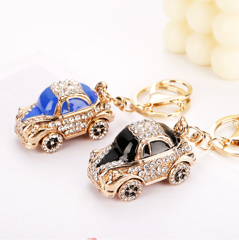 Shiny Rhinestone Vintage Car Keychain European and American Style Creative Diamond-Encrusted Bag Pendant Factory Wholesale