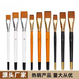 跨境油画笔刷3支短杆套装尼龙毛美术绘画水彩板刷学生丙烯画刷子