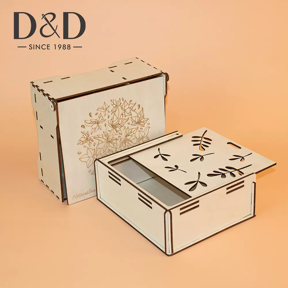 翻盖抽拉木质镂空收纳盒 创意桌面收纳木盒 激光雕刻拼接空白礼盒