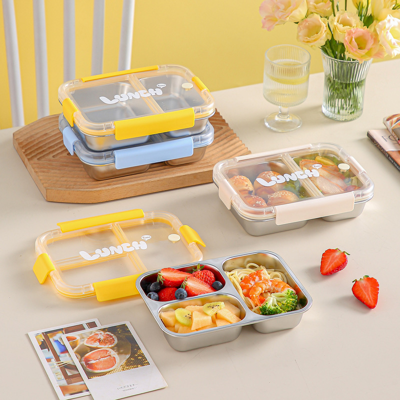 Portable Lunch Box with No Odor Transfer, 304 Stainless Steel, Sealed with Snap-On Compartments, Lunch Box for Office Workers and Students