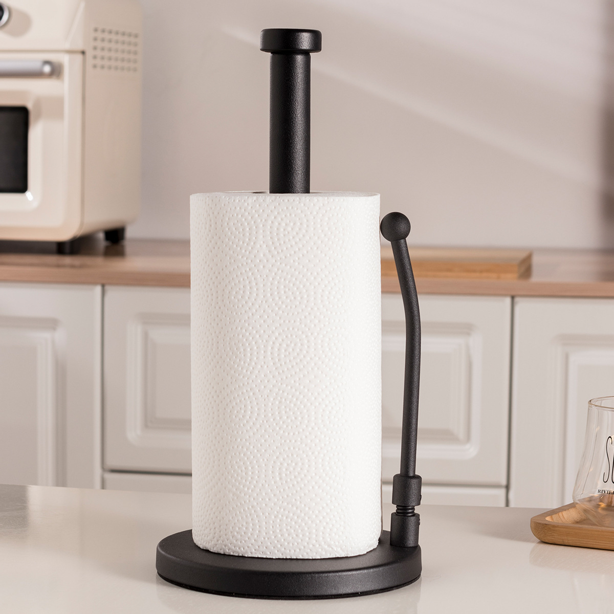 Transfronterizos mate negro toallas de cocina sin perforación escritorio vertical estante de papel de papel de escritorio estante de almacenamiento de papel de limpieza