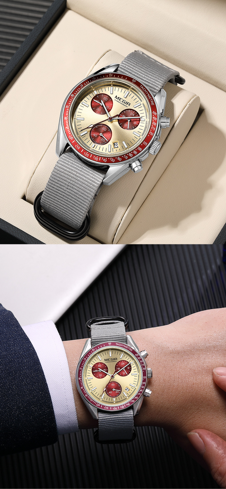 Reloj cronógrafo multifunción para hombre con correa de canvas_voghion.com