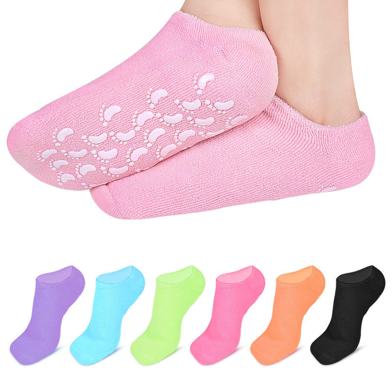 Silicone Gel Cotton Gauze Socks, Foot Whitening Socks, Cotton Gauze Boat Socks, Dispensing Small Feet Print Foot Socks, Spot Wholesale