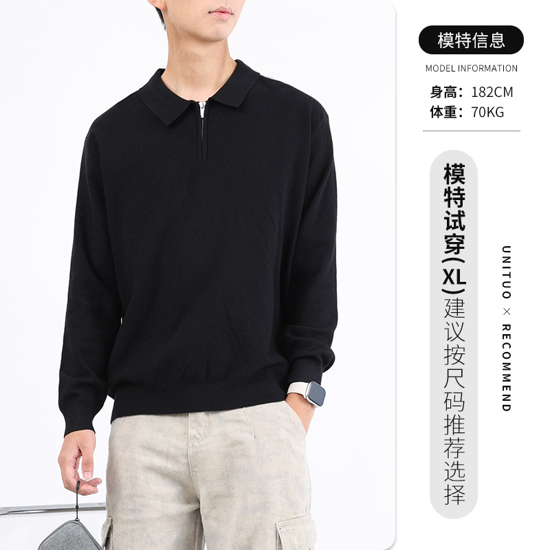 男装男士毛衣秋款polo马球针织衫轻奢高级感商务休闲长袖半拉链男|undefined