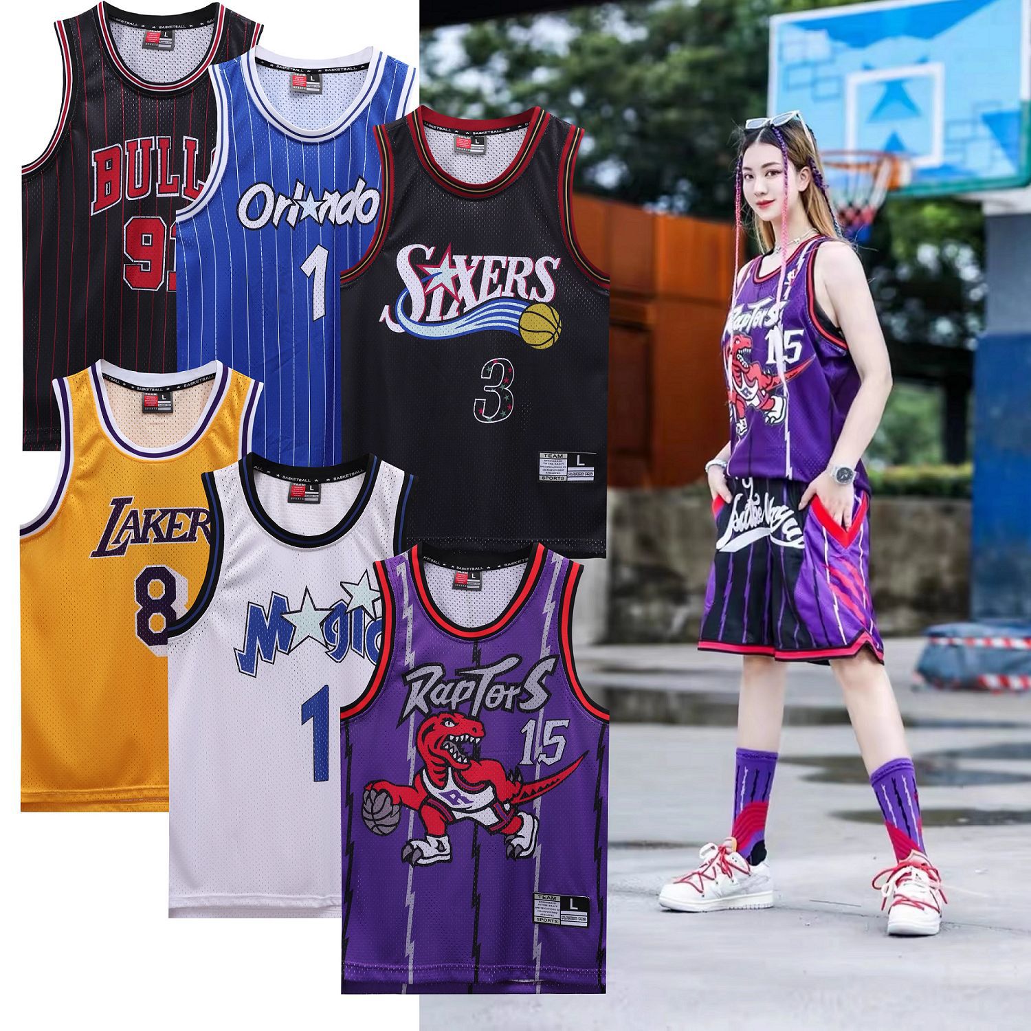 NBA复古美式背心球衣湖人队科比篮球服艾弗森猛龙麦迪运动单上衣-阿里巴巴