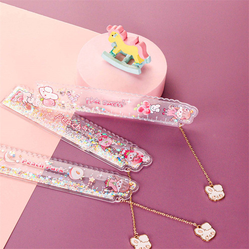 Yimulin student stationery scale ruler cute creative peach steam diary pendant bookmark ruler quicksand into oil dipstick