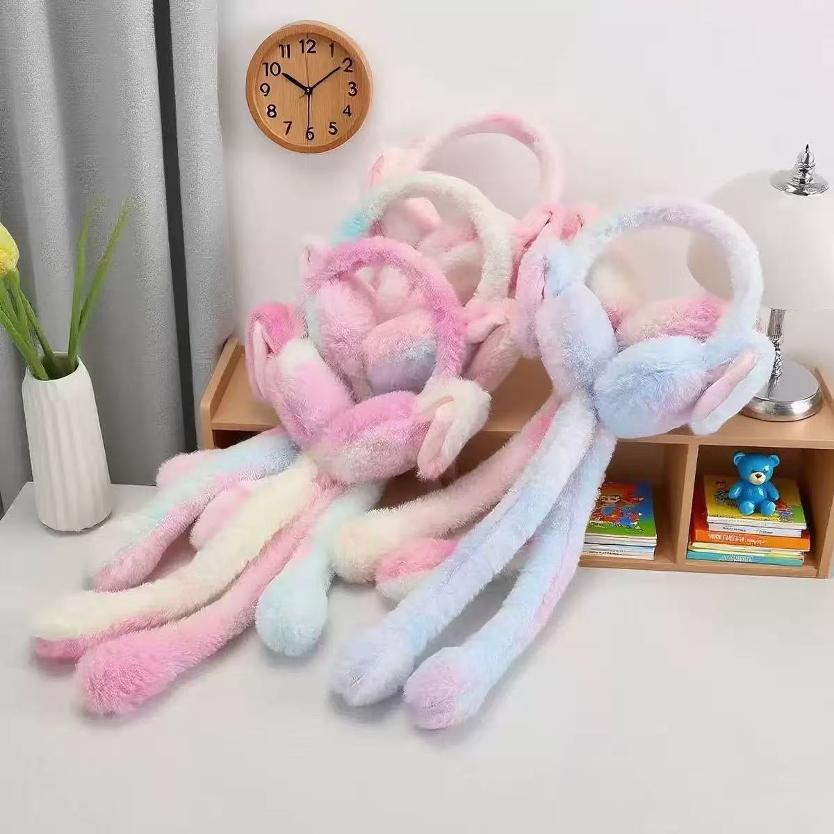 冬季新款兔耳朵保暖耳罩炫彩亲子款毛绒耳套雪天加绒加厚可爱耳罩