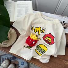 儿童纯棉短袖T恤时尚印花立体装饰玩偶休闲亲子装卡通男女童上衣