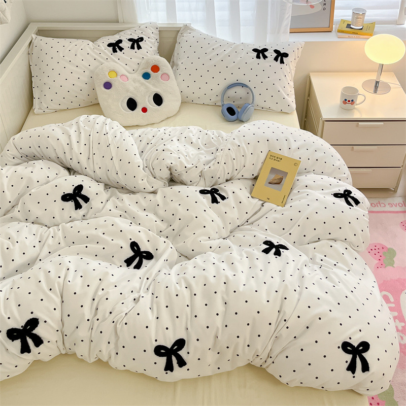 보우 폴카 도트 화이트 워싱 코튼