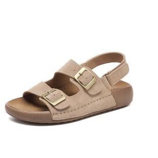 Genuine Leather 2025 Summer New Arrival Bocken Shoes Sports Flat Beach Sandals for Outer Wear Platform Sandals Half Slippers Women's Shoes