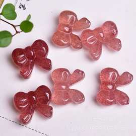 天然草莓晶 蝴蝶结厂家直销7A鸽血红货头草莓晶雕刻件DIY饰品配件