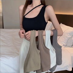Summer slanted shoulder, halter neck, beautiful back, breast-wrapped women's breast pad, beautiful back, one-cup inner and outer wear, hot girl vest bottoming top