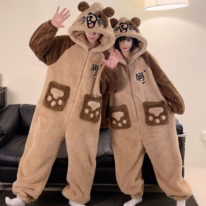 2025 nueva pareja unida hombre pijama de invierno peluche extraño lindo dibujos animados chica ropa de casa conjunto