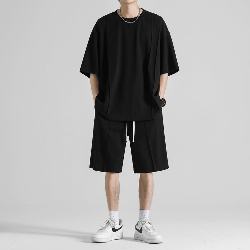 Camiseta de manga corta de seda de hielo traje casual verano para hombres 2024 nuevo traje de pareja de secado rápido deportivo de color sólido de dos piezas