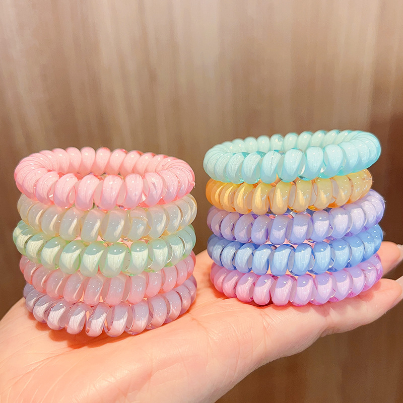 New Korean Style Telephone Line Hair Ring Women's Hair Rope Transparent Jelly Color Head Rope Women's Rubber Band Women's Hair Ponytail Bracelet New Korean Style Telephone Line Hair Ring Women's Hair Rope Transparent Jelly Color Head Rope Women's Rubber Band Women's Hair Ponytail Bracelet