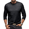 Demi-season solid cotton T-shirt, long-sleeve, round collar, European style