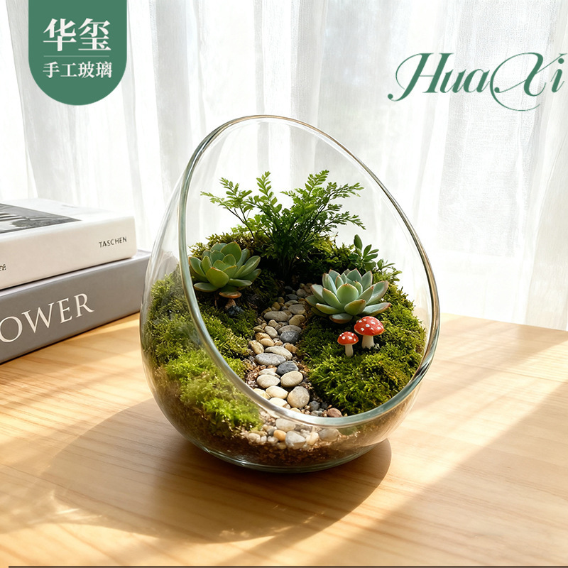 Micro-Landscape Oblique Glass Vase Moss Succulent Ecological Bottle Hydroponic Plant Bottle Office Ecological Landscape Bottle
