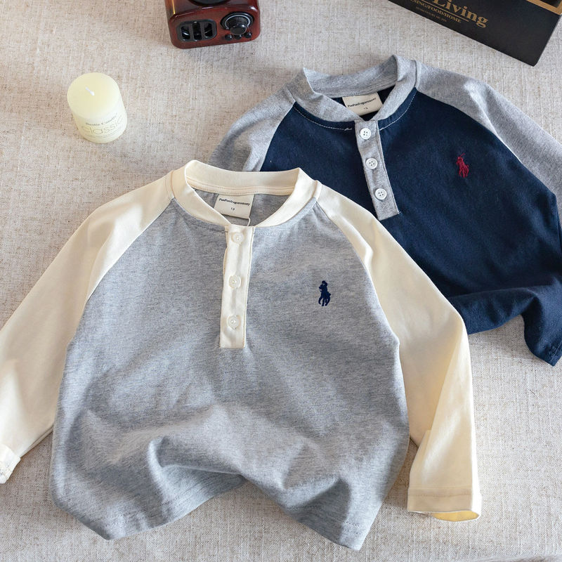 Children's Long-Sleeved T-Shirt 2025 Spring & Fall New Style Boys' Color-Blocked Long-Sleeved Bottoming Shirt Baby Japanese Style Trendy Brand Polo Shirt