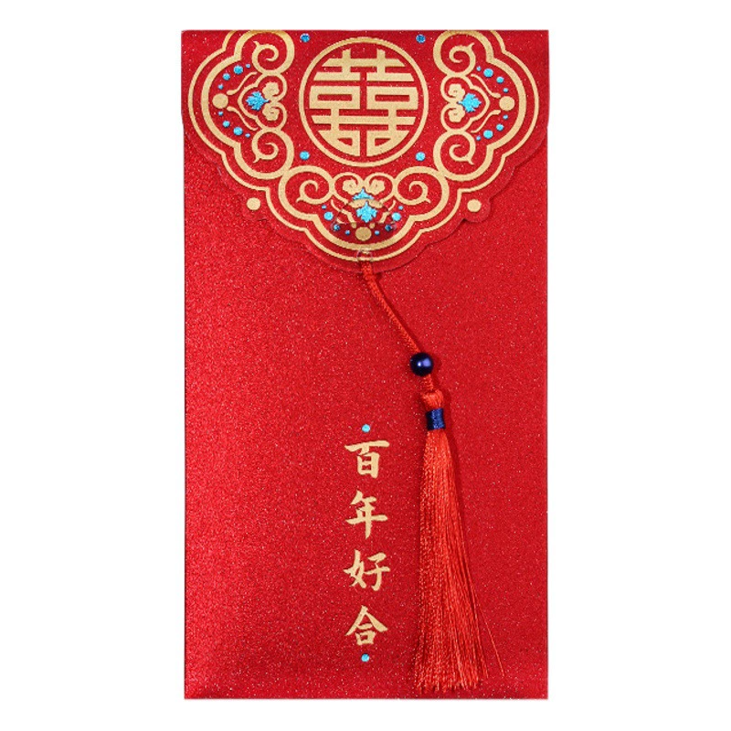 Новый красный конверт, красный конверт, персонализированная сумка с кисточками, большая купюра 100 юаней, Высококачественная свадьба в стиле ретро 2024, новая свадьба