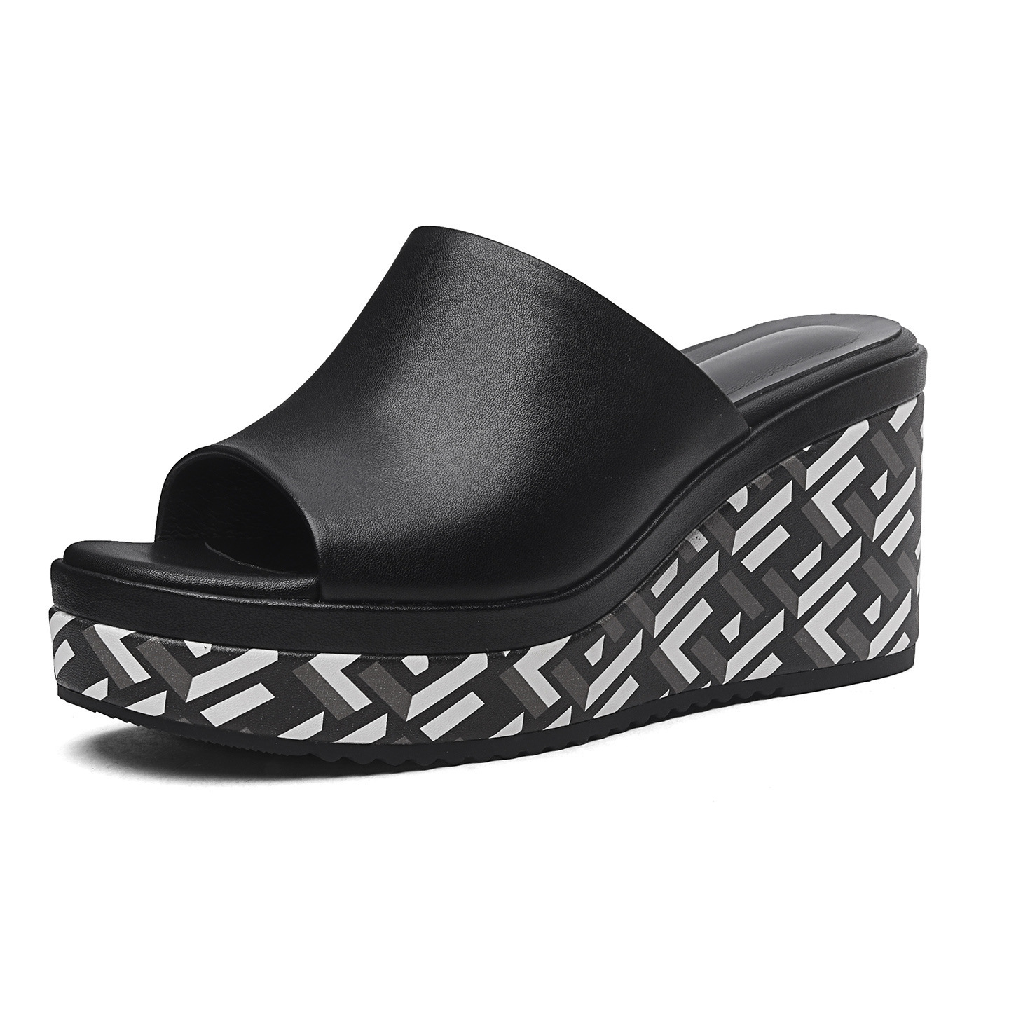 Sandal cao gót nữ hở mũi đế dày 8.5 cm phối màu — đen chi tiết 9