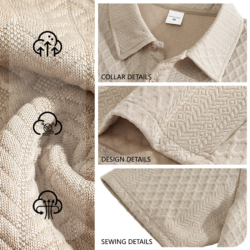 Europa y Estados Unidos ropa de hombre transfronteriza verano delgado relajado transpirable casual Jacquard de color sólido con solapa de manga corta camisa polo de hombre image 5