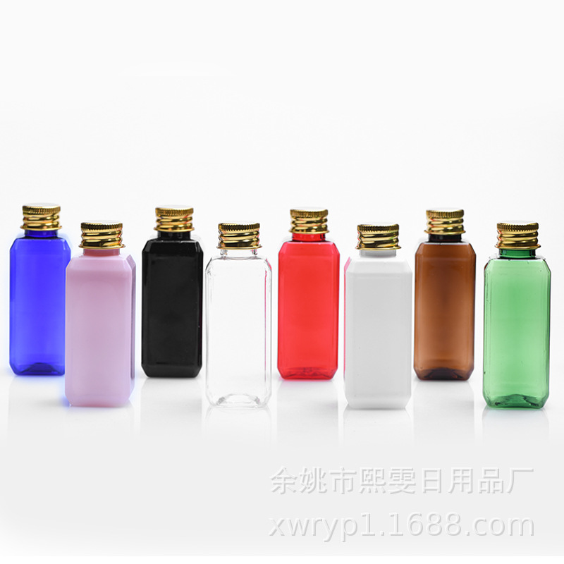 50ml方瓶塑料瓶配铝盖金属旋盖防漏内塞化妆爽肤水瓶pet分装瓶