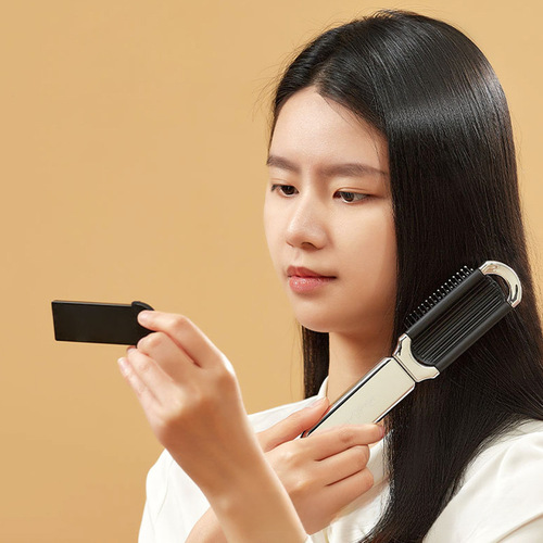 Light Luxury Milky Way Folding Comb with Electroplating Portable Hairstyle Comb for Women, Long Hair Cushion Comb with Small Mirror