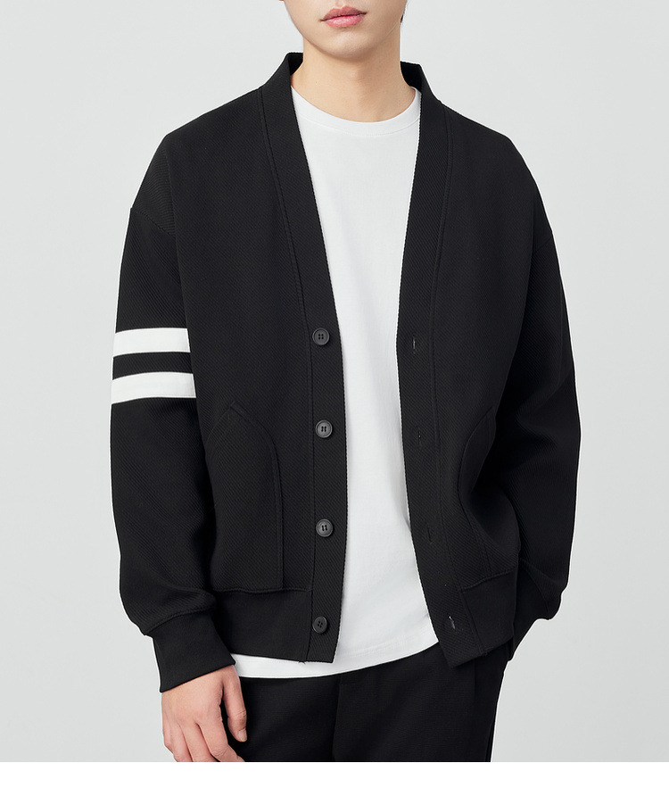 Áo khoác cardigan nam vải tuýt phối sọc tương phản kiểu mới — Màu đen chi tiết 19