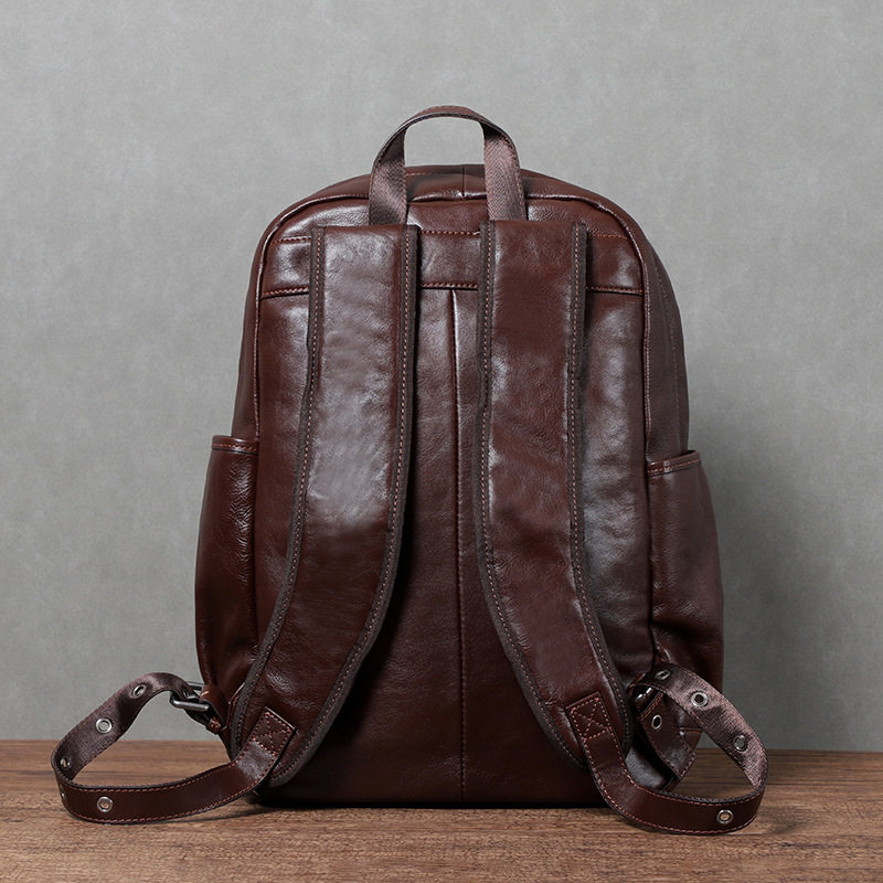 Ba lô nam da bò cổ điển dung tích lớn 36–55L, ngăn đựng laptop 15.6 inch, 30×17×43 cm — Màu cà phê, Màu nâu, đen chi tiết 2