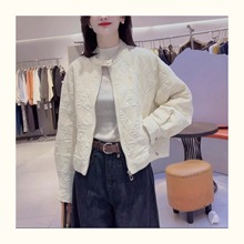 短款圆领夹棉加厚菱格外套女2025秋冬新款时尚休闲百搭棉服上衣潮