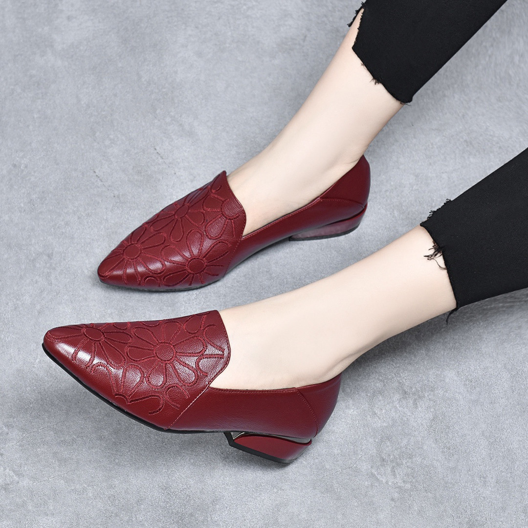 Gót thấp đỏ rượu 2.5cm