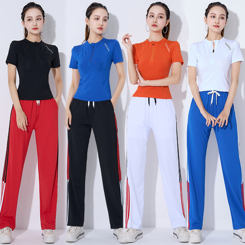 Women's  Summer Square Dance Suit Set Slimming Half Zip Short Sleeve Ghost Step Dance Sport Fitness Running Clothes