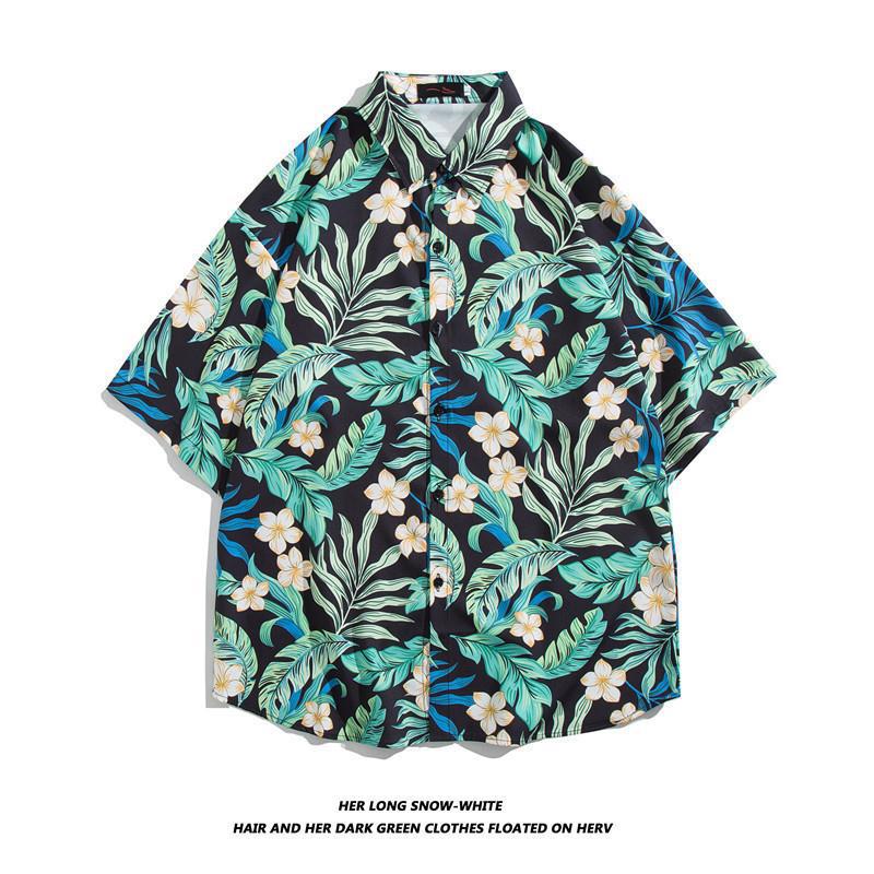 Hong Kong estilo Retro Vintage floral camisa de manga corta Estilo Hawaiano tailandés diseño sentido Ruan guapo camisa suelta para hombres y mujeres